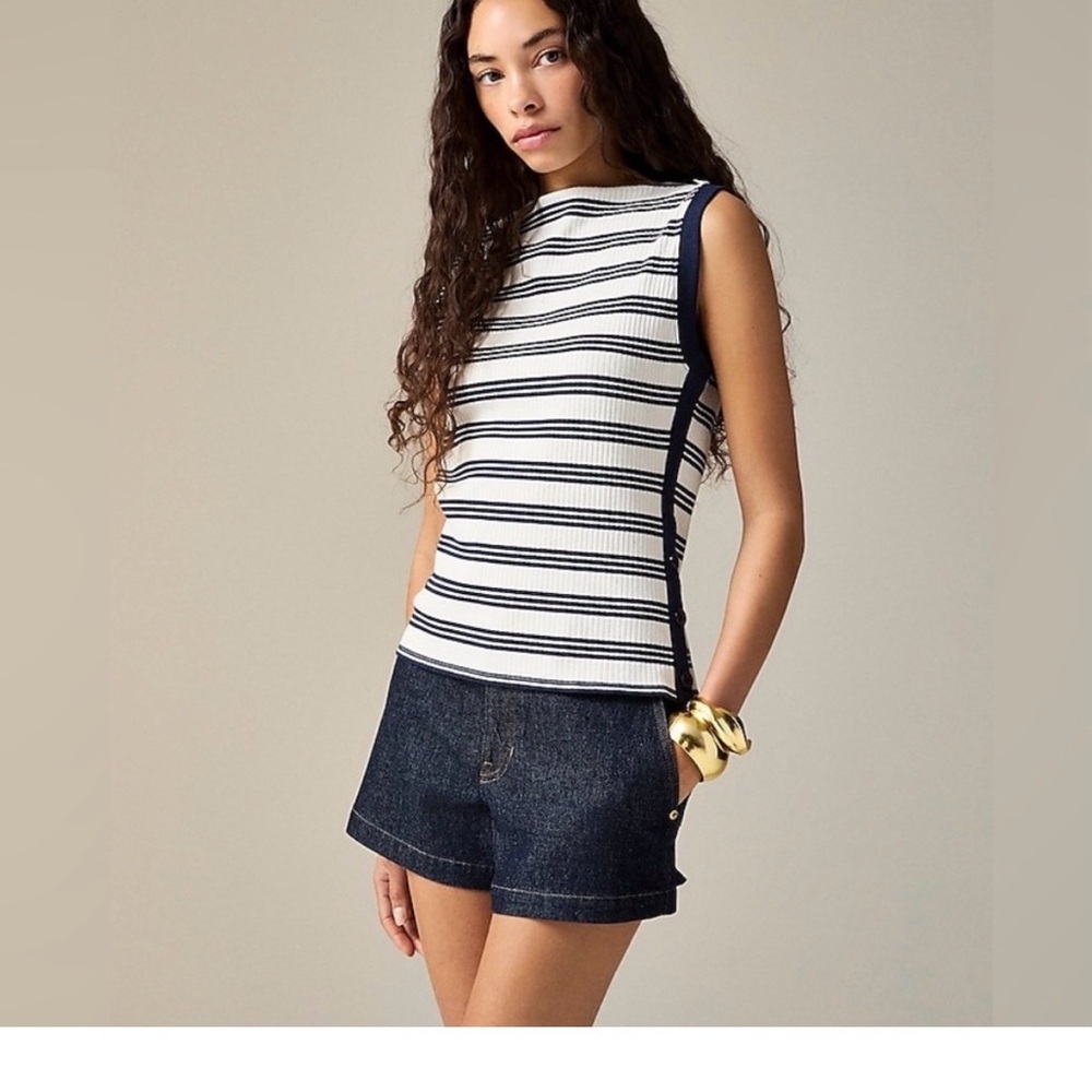 NWT JCrew Striped Sleeveless Knit Boatneck Top - Navy & Cream.  Sz L.